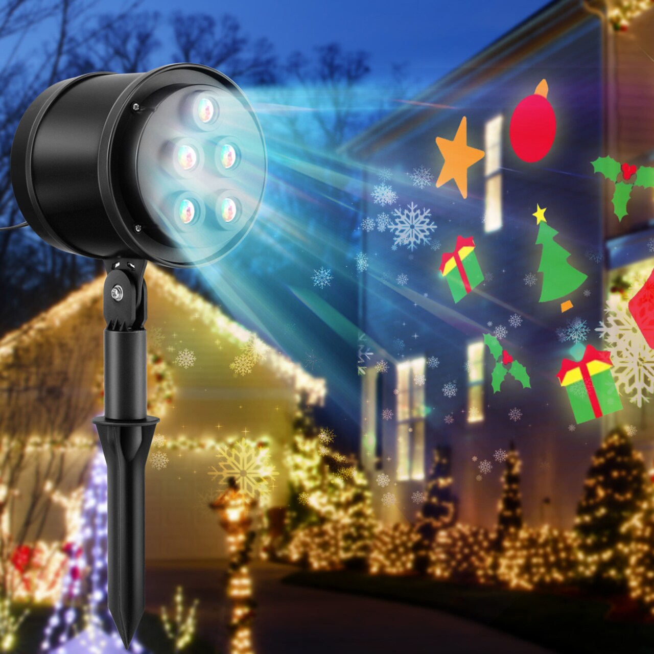 Christmas Waterproof Projector Light Holiday Decor Led Lights W/ Gift Pattern